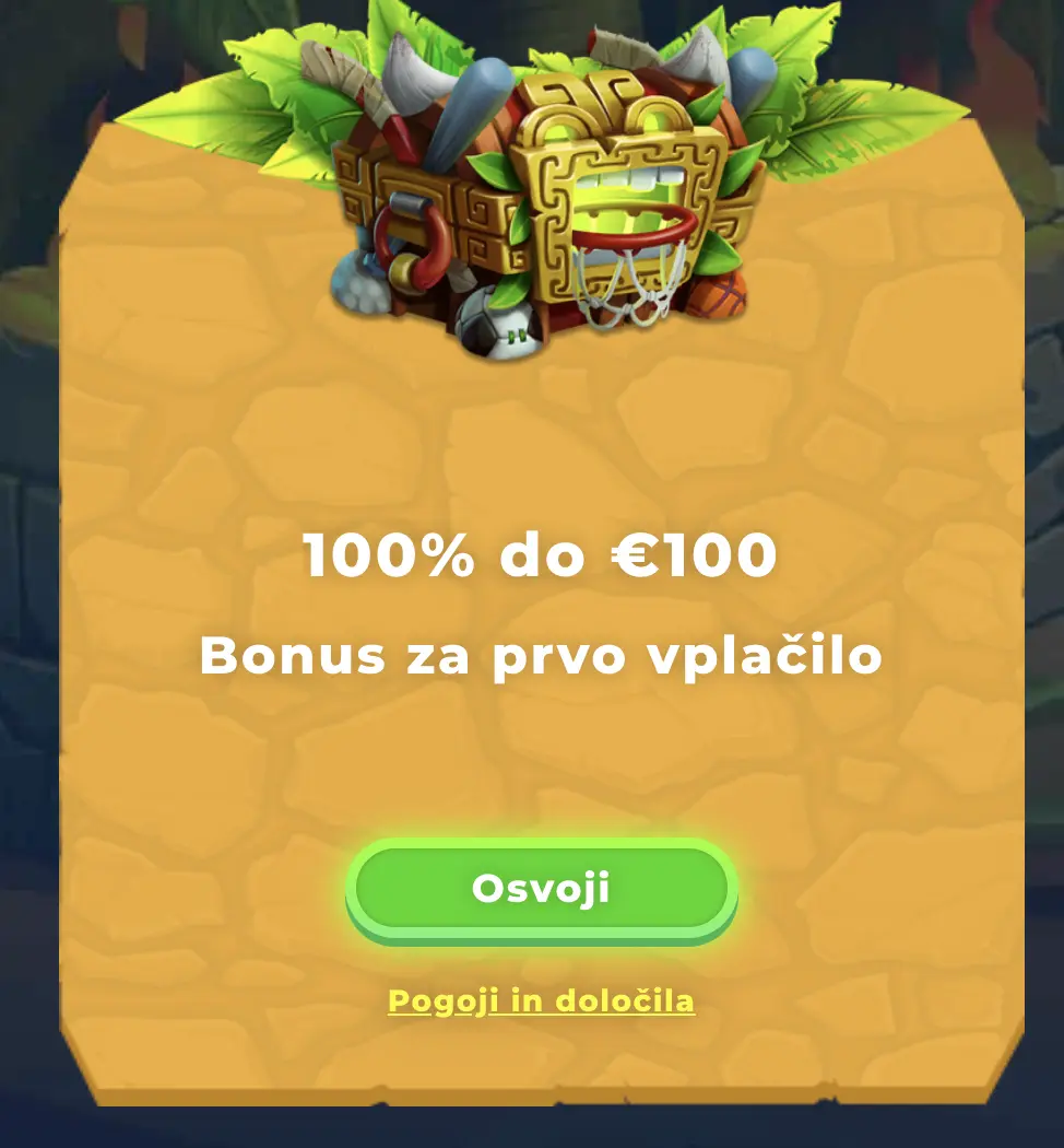 Bonus 100 % do 100 € za prvo nakazilo Skrinja z zlatim zakladom in živalskimi okraski za bonus ob prvem vplačilu